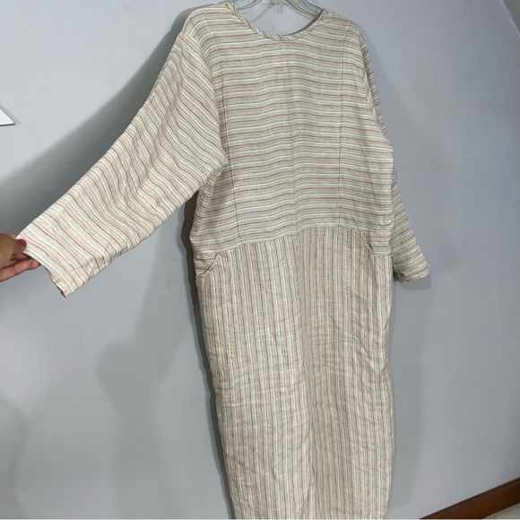 Vintage FLAX by Jeanne Englehart 70s cream striped linen long sleeve maxi dress - Picture 14 of 15